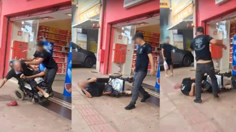 Em uma loja no centro de Campo Grande segurança derruba e chuta cadeirante