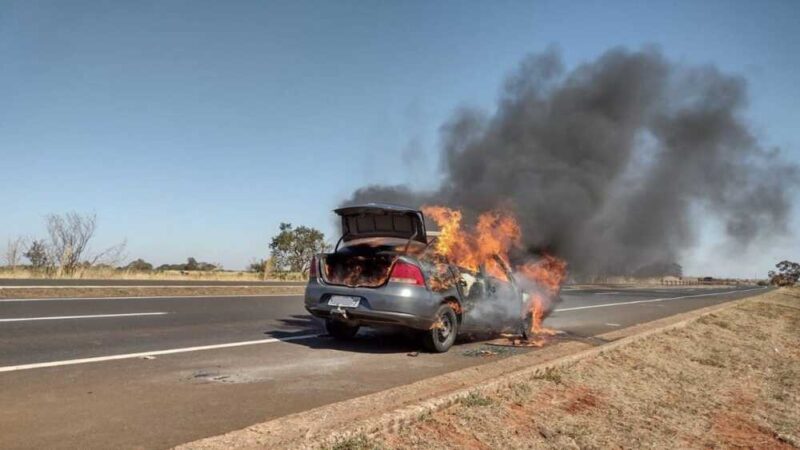 Incêndio destrói veículo na BR-262, próximo a Ribas do Rio Pardo