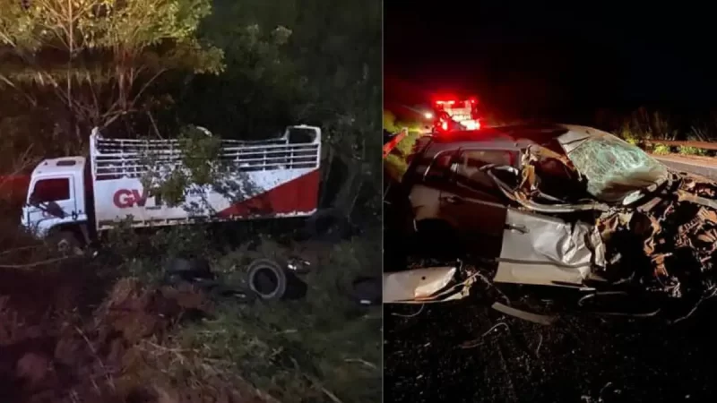 Caminhão cai em ribanceira após colisão com carro na BR-262, em Ribas do Rio Pardo