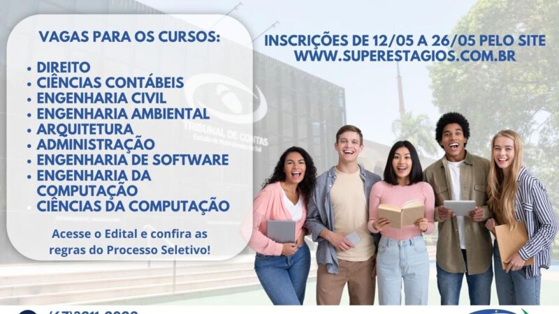 Tribunal de Contas de MS abre inscrições para processo seletivo de estagiários com bolsas de até R$1.920,00