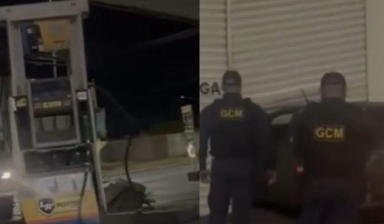 Motorista embriagado bate carro em bomba de posto de combustível e foge em Campo Grande