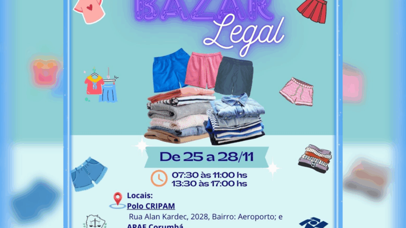 Bazar Legal começa em Corumbá com produtos da Receita Federal e renda destinada a instituições sociais