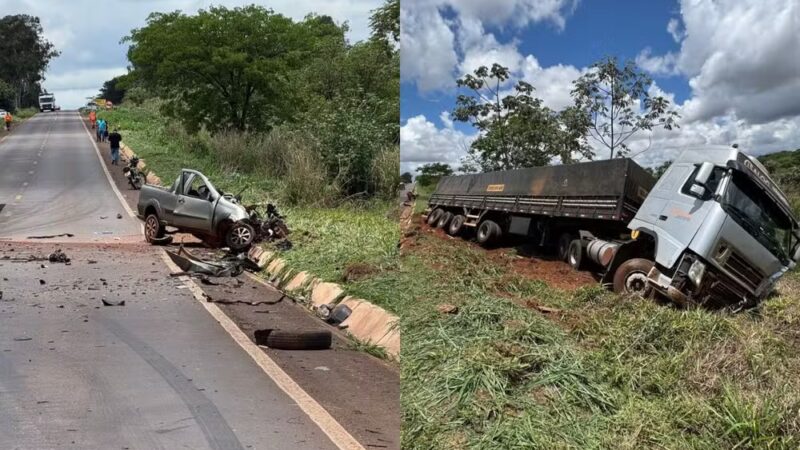 Motorista morre após colisão frontal entre picape e carreta na BR-376, entre Ivinhema e Nova Andradina