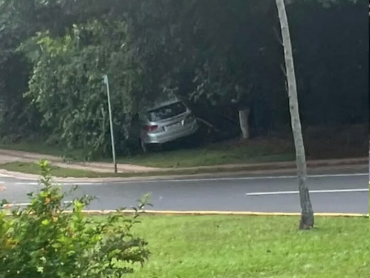 Carro sai da pista e é encontrado em área de mata no Parque dos Poderes, em Campo Grande