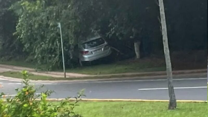Carro sai da pista e é encontrado em área de mata no Parque dos Poderes, em Campo Grande